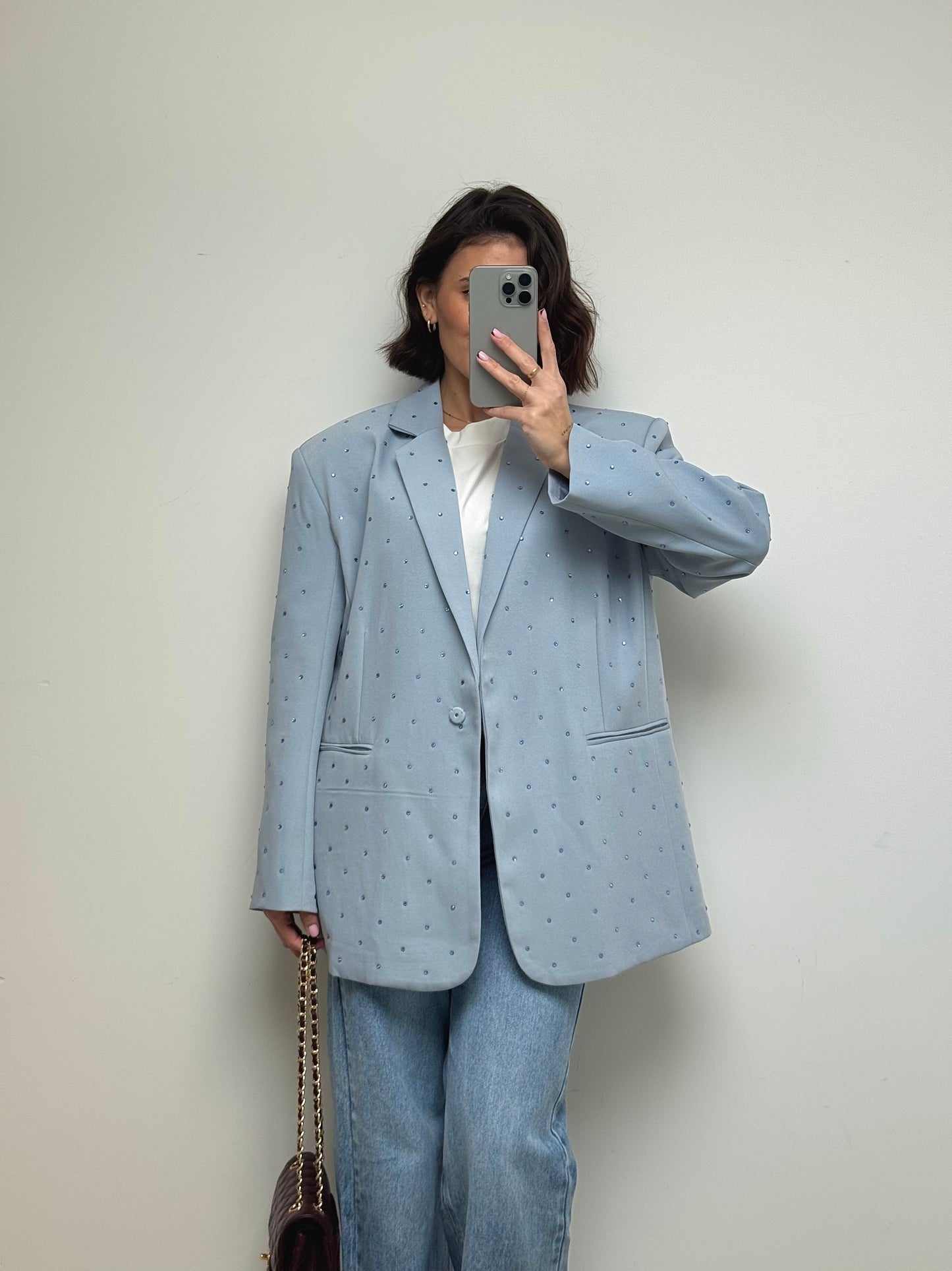 Blazer à strass bleu ciel