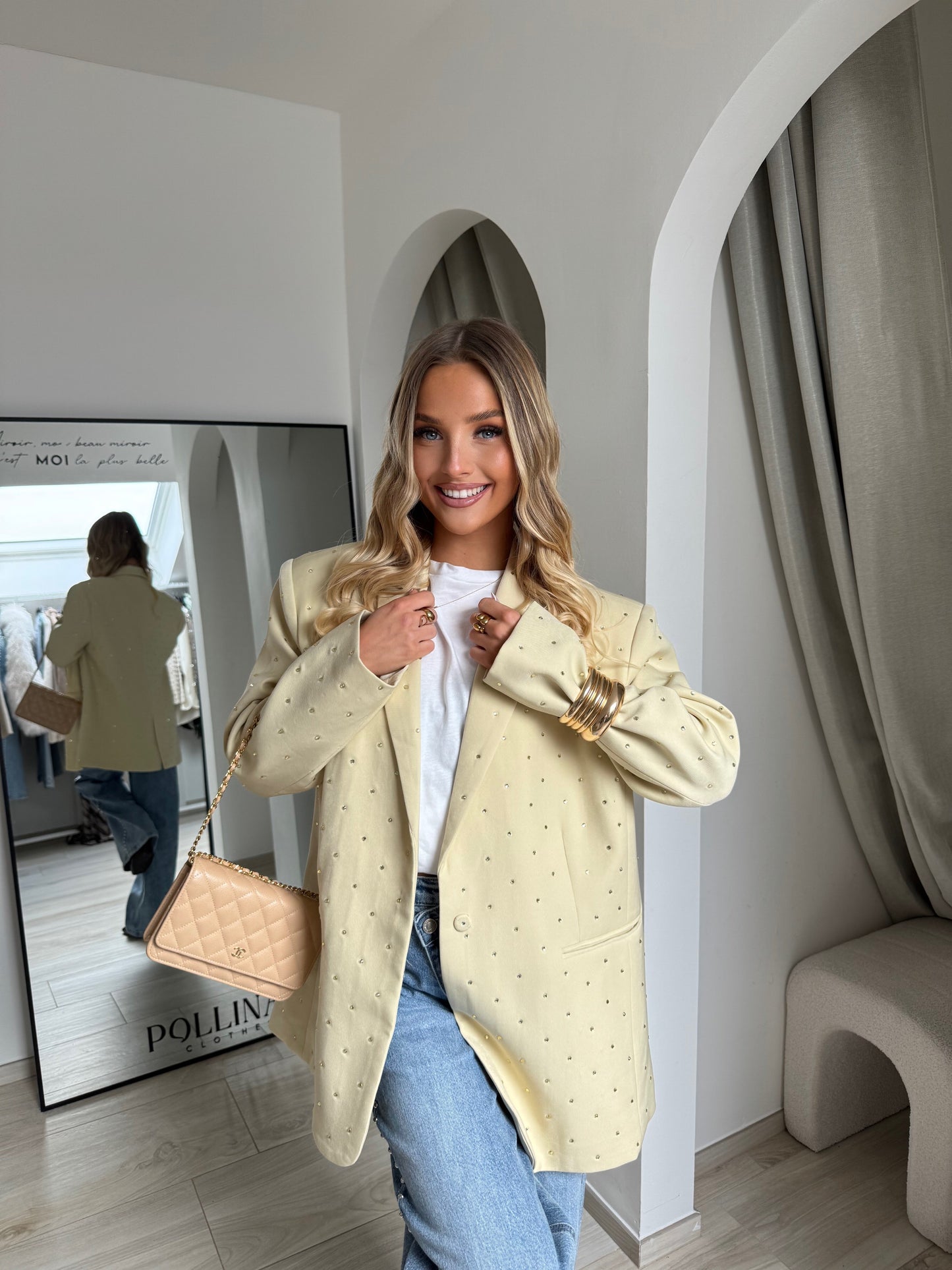Blazer à strass jaune beurre