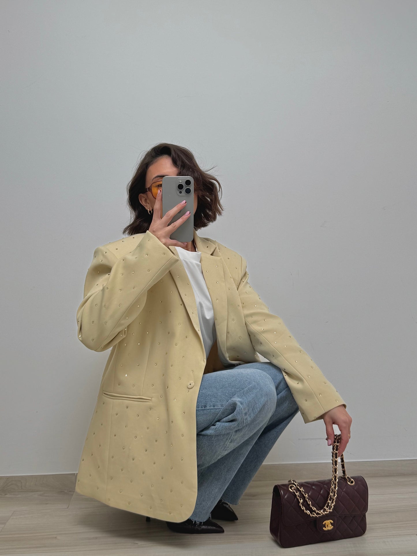 Blazer à strass jaune beurre