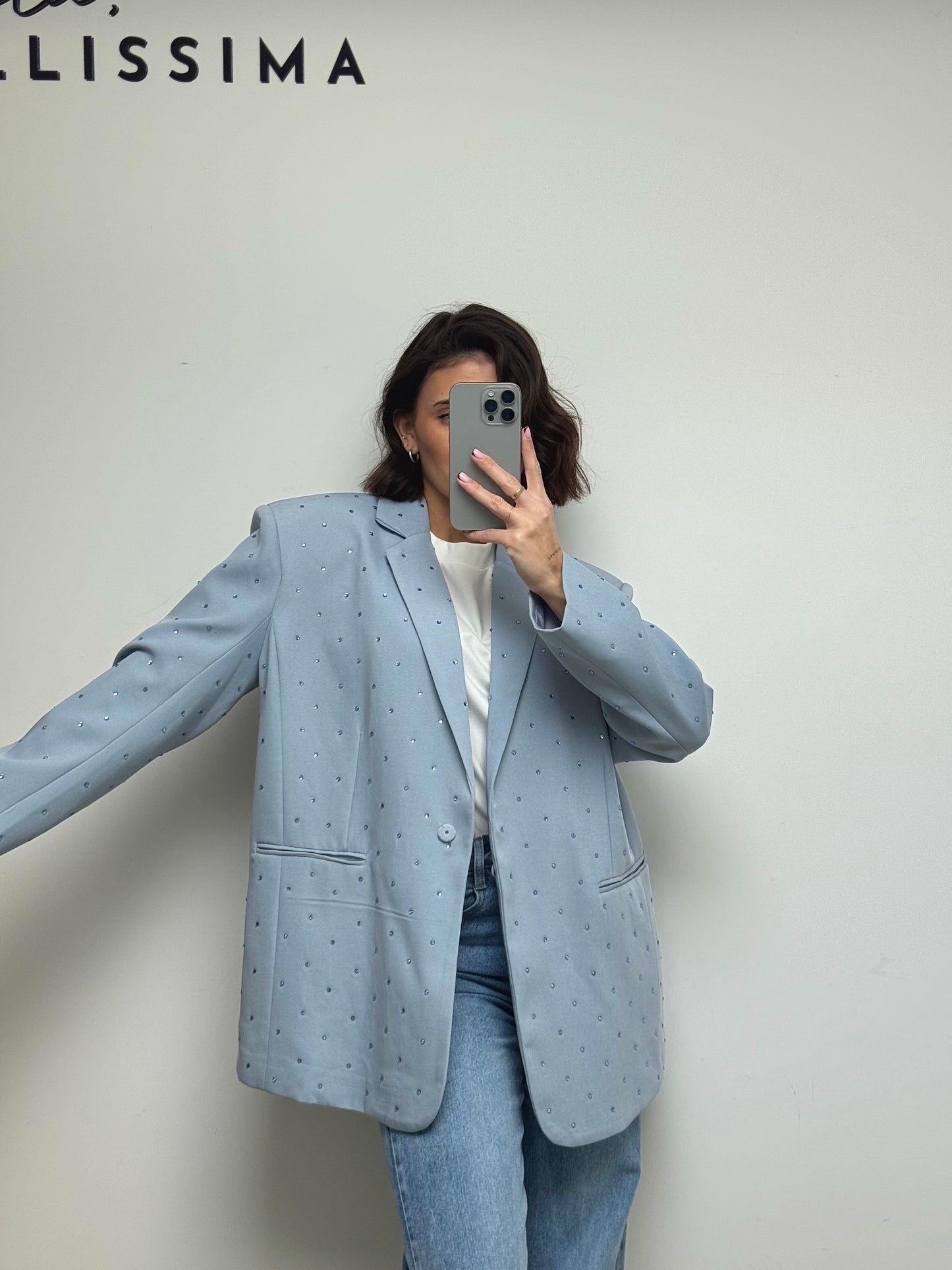 Blazer à strass bleu ciel