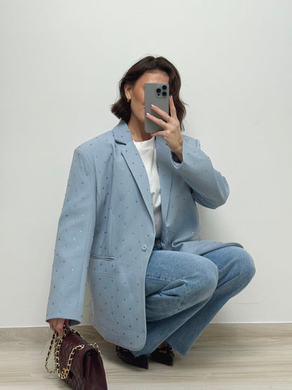 Blazer à strass bleu ciel