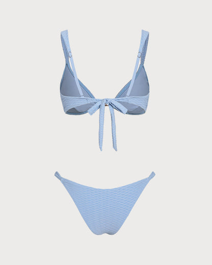 Conjunto de bikini con triángulos de textura azul