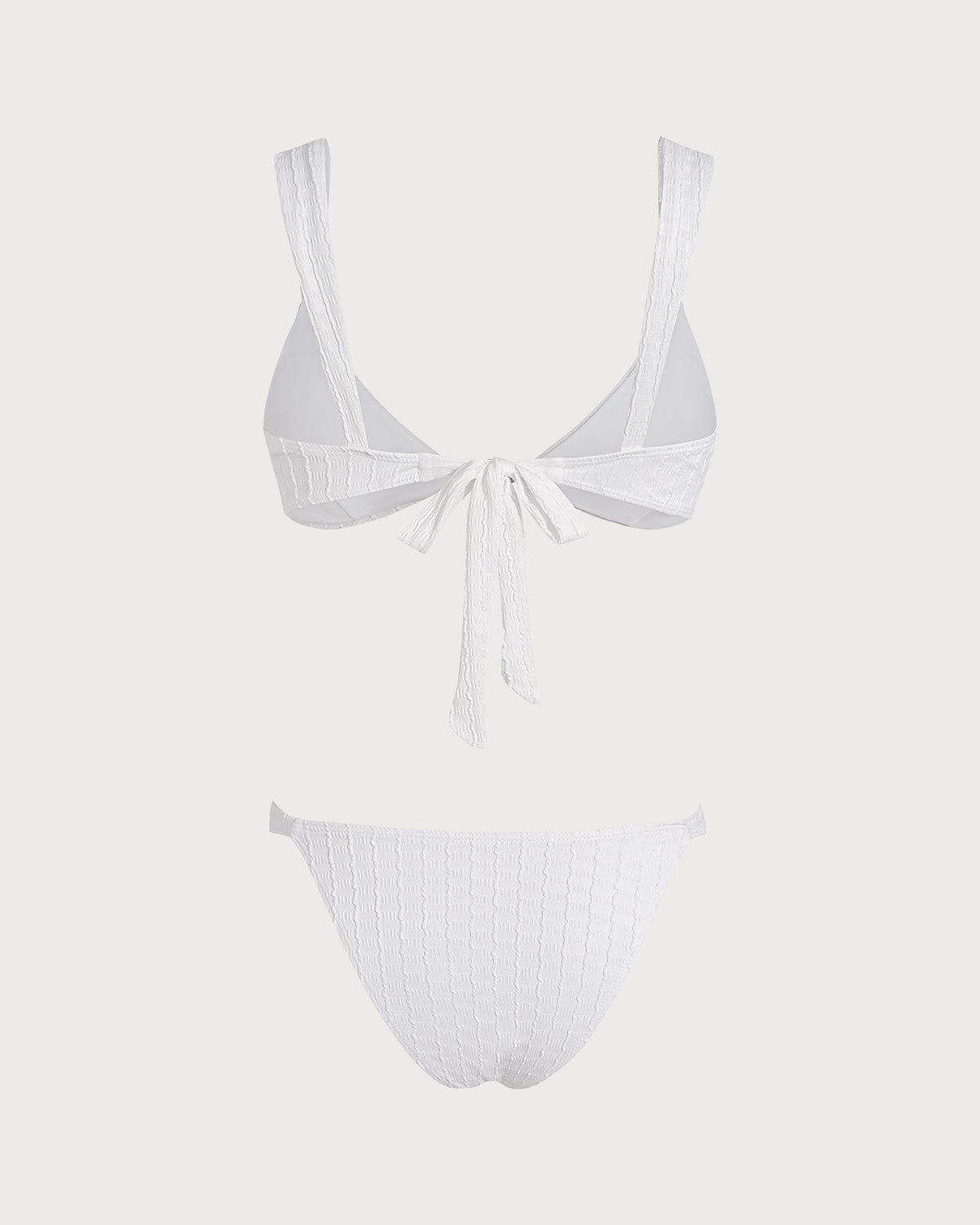 Conjunto de bikini con bralette de cuello en V y textura en color blanco