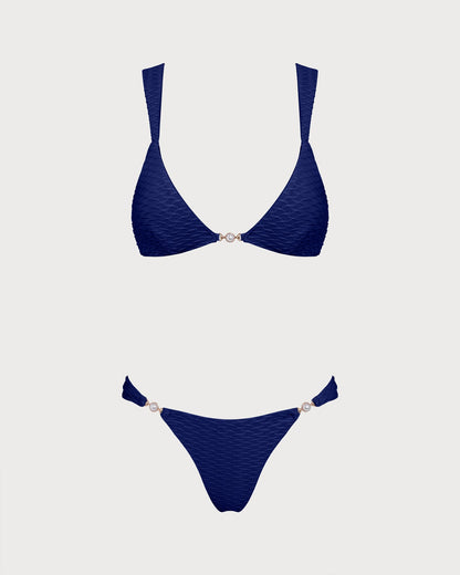 Conjunto de bikini de triángulos con textura en azul real