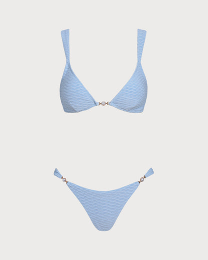 Conjunto de bikini con triángulos de textura azul