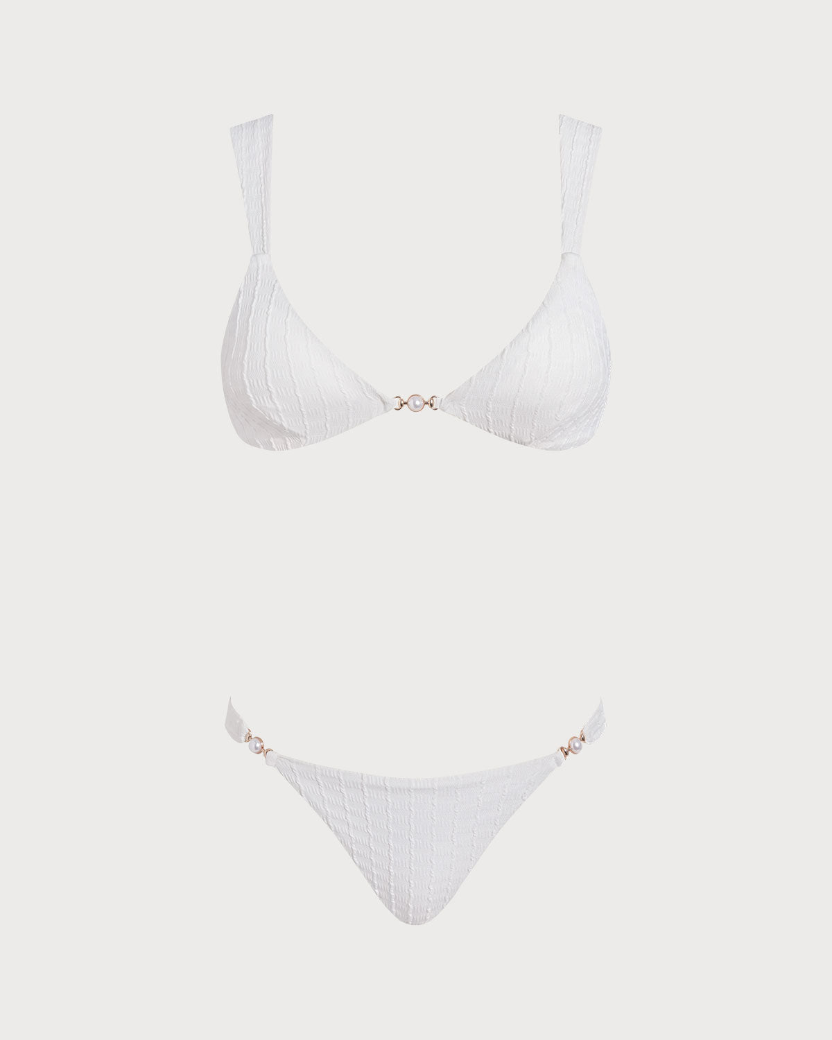 Conjunto de bikini con bralette de cuello en V y textura en color blanco