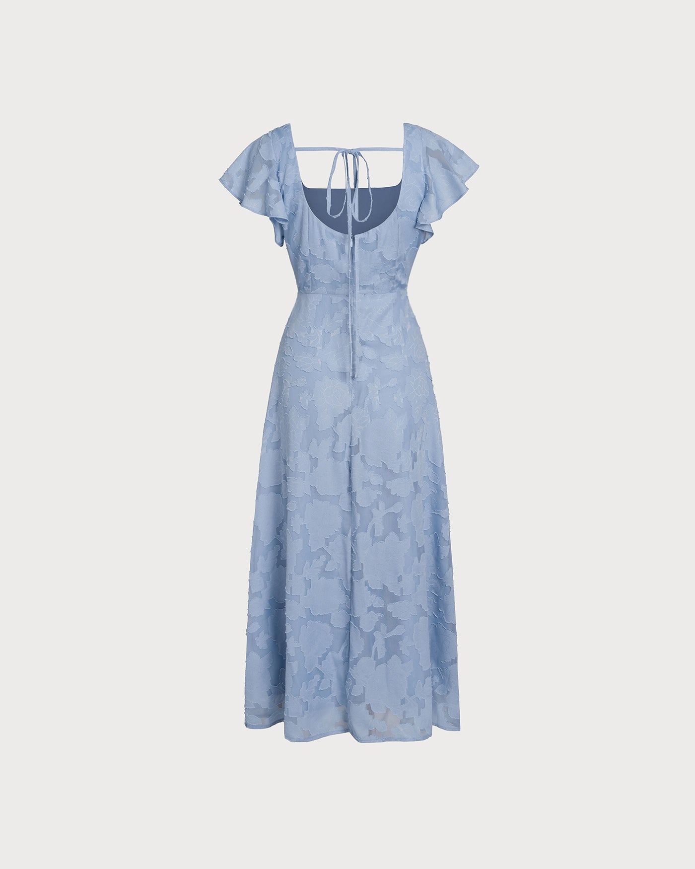 Vestido medio azul con estampado floral y cuello cuadrado
